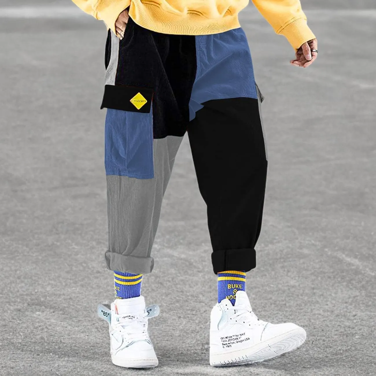 Aelfric Eden Mens Cargo Pants Patchwork Multi-Pockets Outdoor Fashion Casual Jogger Pants Streetwear with Drawstring