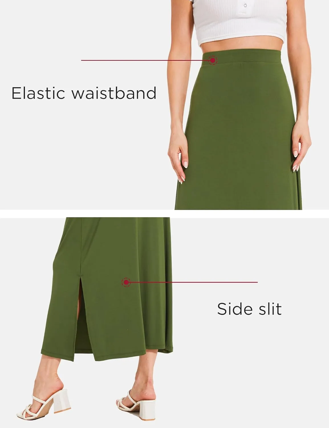 Bamboo Viscose Skirts for Women Midi Length Flowy High Waisted Summer Knit Long Skirts with Slit
