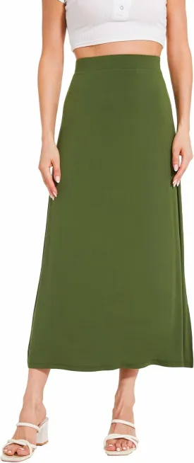 Bamboo Viscose Skirts for Women Midi Length Flowy High Waisted Summer Knit Long Skirts with Slit