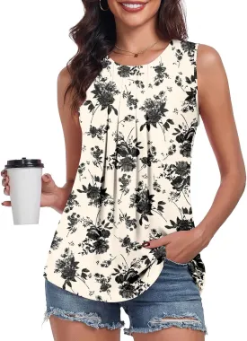 Bestbee Women's Sleeveless Chiffon Blouses Dressy Casual Tank Tops 2025 Summer Crew Neck Tunics Office Cute Work Shirts
