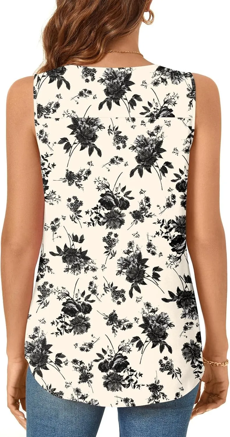 Bestbee Women's Sleeveless Chiffon Blouses Dressy Casual Tank Tops 2025 Summer Crew Neck Tunics Office Cute Work Shirts