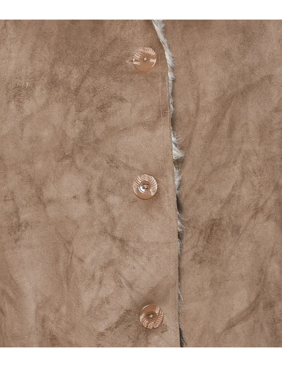 Brown Suede & Animal Design Shearling Lined Jacket - L