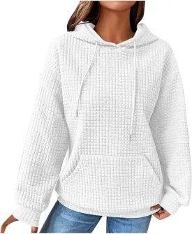 Ceboyel Women Waffle Knit Cute Hoodies Drawstring Pullover Sweatshirts Fashion Casual Sweaters Comfy Fall Clothes Outfits