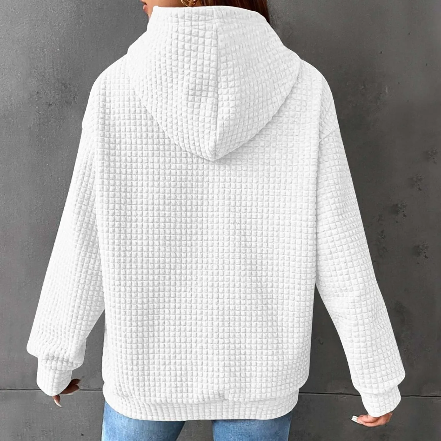 Ceboyel Women Waffle Knit Cute Hoodies Drawstring Pullover Sweatshirts Fashion Casual Sweaters Comfy Fall Clothes Outfits
