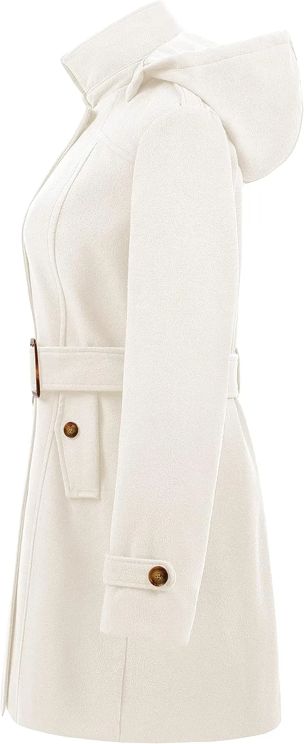 Chrisuno Women's Double Breasted Pea Coat Hooded Long Winter Trench Coat