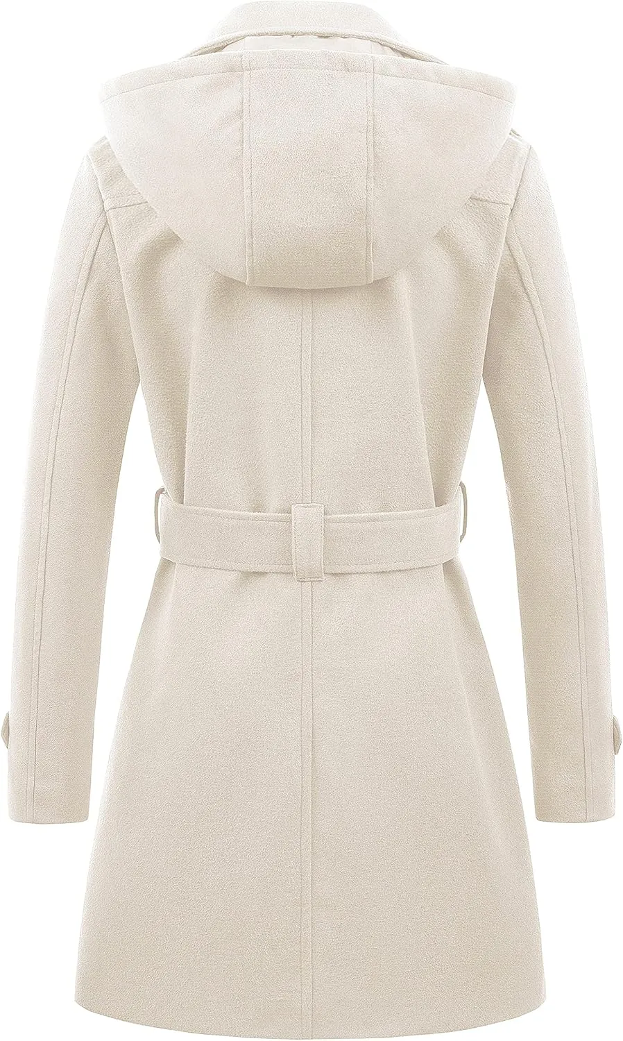 Chrisuno Women's Double Breasted Pea Coat Hooded Long Winter Trench Coat
