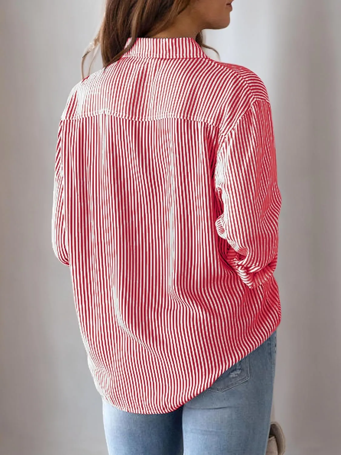 CUNLIN Grade 4 Wrinkle-Resistant Women's Button Down Shirts Striped Long Sleeve Collared Blouses Tops with Pocket