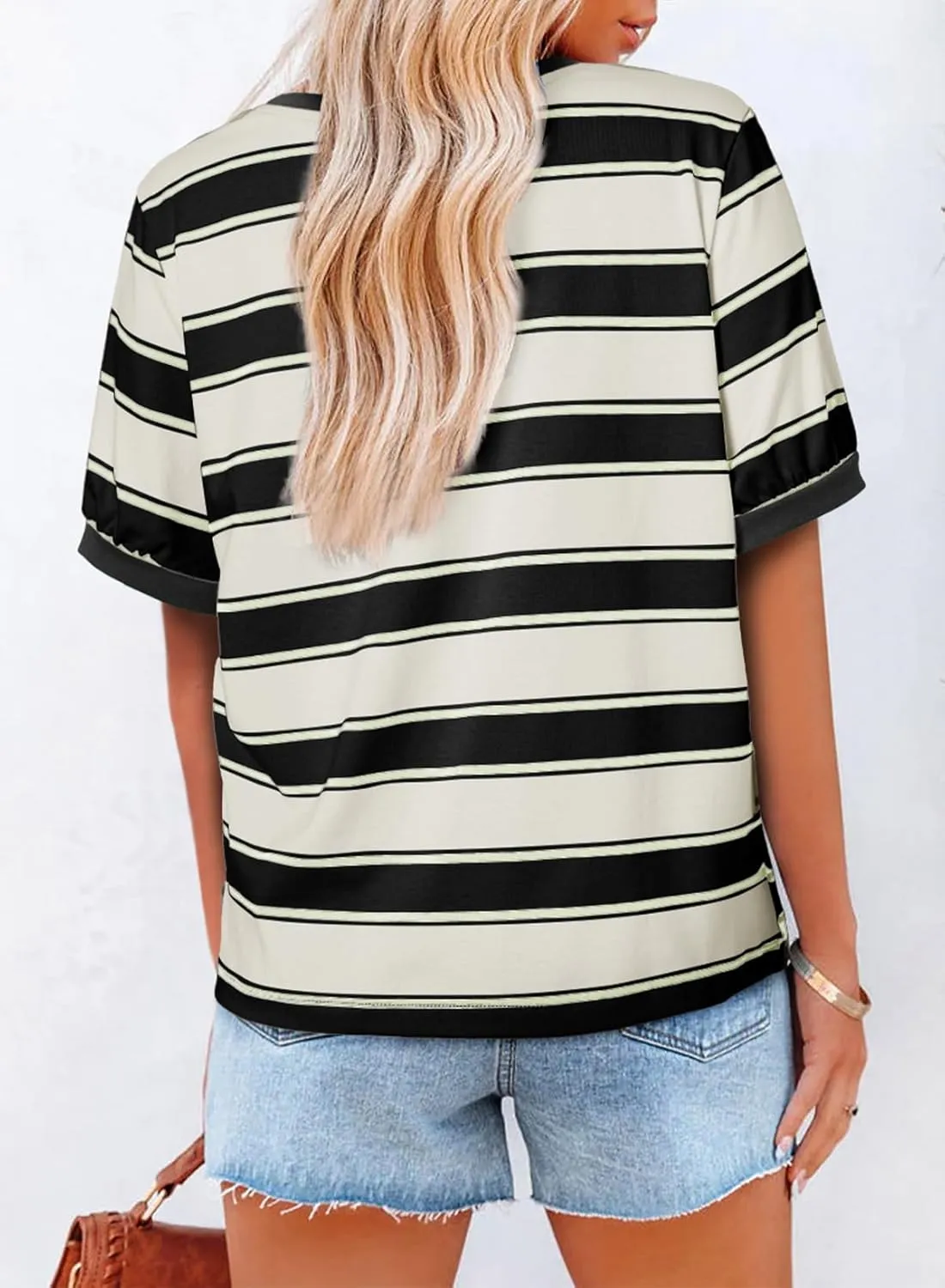 Dokotoo Womens Summer Tops 2025 Striped Color Block Short Sleeve T-Shirts Crewneck Casual Loose Basic Tee Blouses