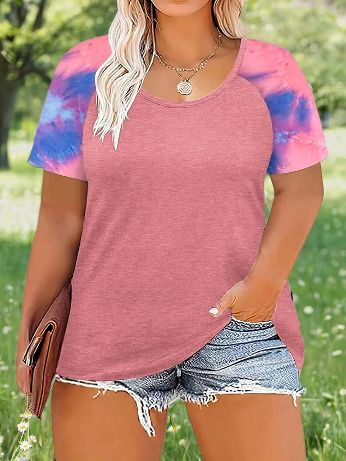 DOLNINE Women's Plus Size Tops Striped Raglan Tee Shirts Casual Tunics Blouses