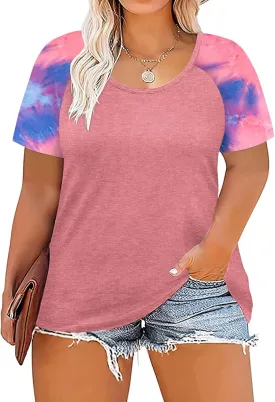 DOLNINE Women's Plus Size Tops Striped Raglan Tee Shirts Casual Tunics Blouses