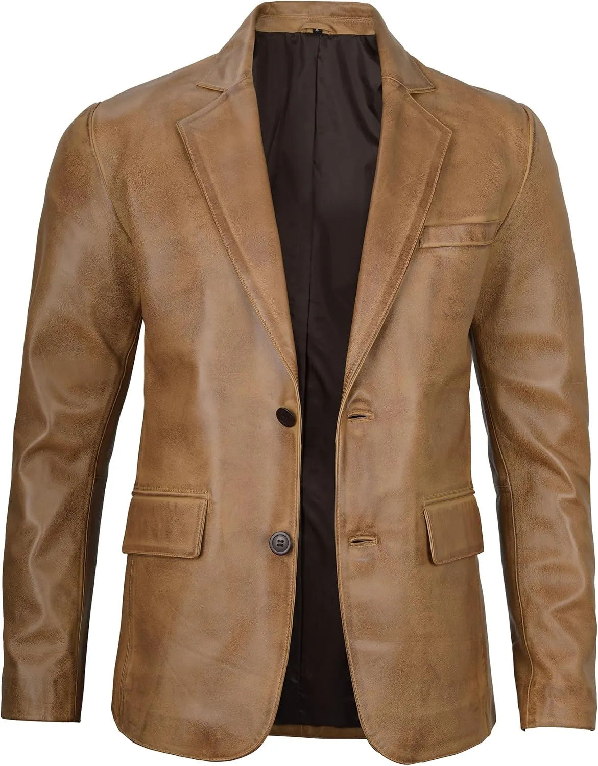 fjackets Leather Blazer for Men - Black & Brown Real Lambskin Casual Men's Leather Jacket Coats