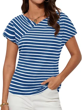GRACE KARIN Womens Summer Tops Short Sleeve V Neck Striped T Shirt Casual Comfy Dressy Blouses