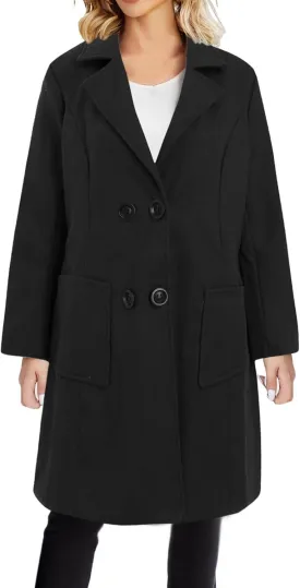 maisdgop Womens Trench Coat Fashion Long Sleeve Open Front Windbreaker Winter Warm Lapel Wool Blend Outerwear with Pockets