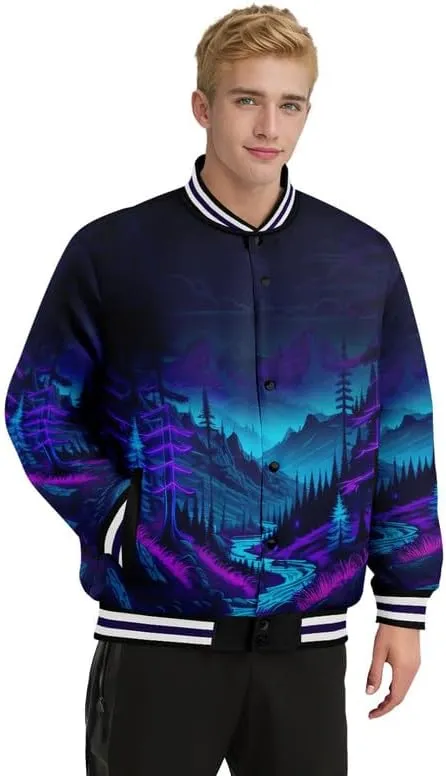 Men's Stylish Graphic Varsity Jacket Lightweight Casual Sport Outerwear for Spring,Fall Baseball Urban Bomber Jackets