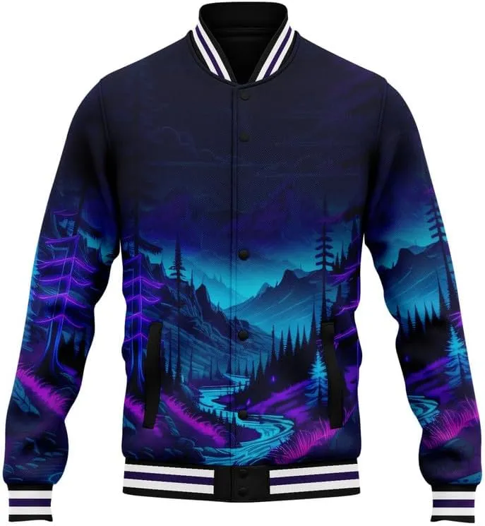 Men's Stylish Graphic Varsity Jacket Lightweight Casual Sport Outerwear for Spring,Fall Baseball Urban Bomber Jackets