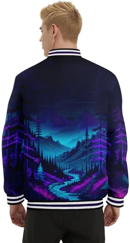 Men's Stylish Graphic Varsity Jacket Lightweight Casual Sport Outerwear for Spring,Fall Baseball Urban Bomber Jackets
