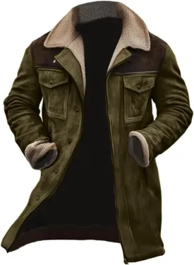 Men'S Vintage Suede Jacket Plush Collar Coats Faux Leather Jacket Men Zip Up Motorcycle Jacket Coats Retro Tops