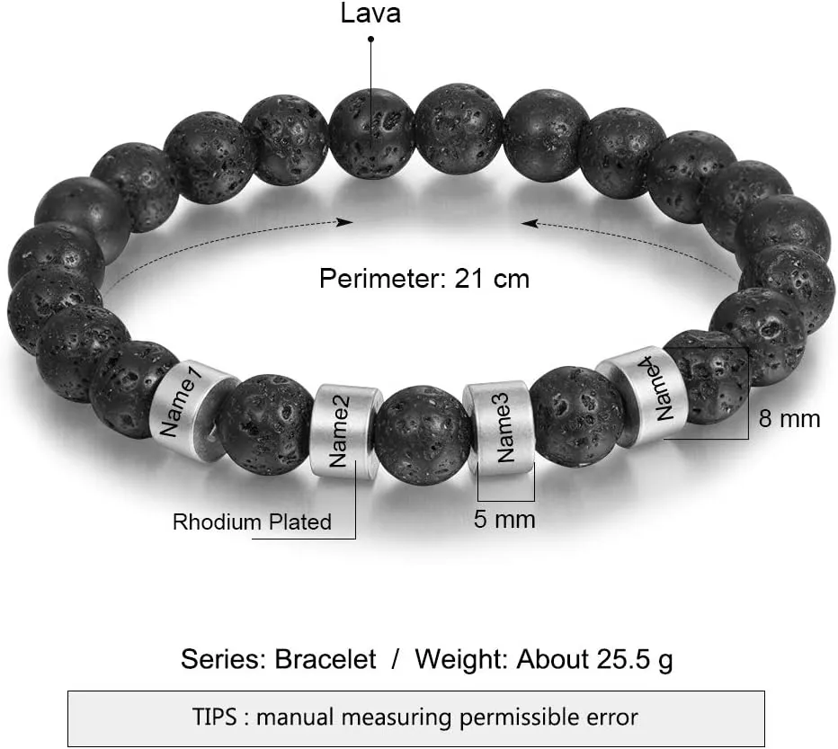 Personalized Custom Name Bracelets for Men - Natural Stone 8mm Tiger Eye | Lava Rock Bracelets for Men Son Dad Gifts Birthday Father's Day