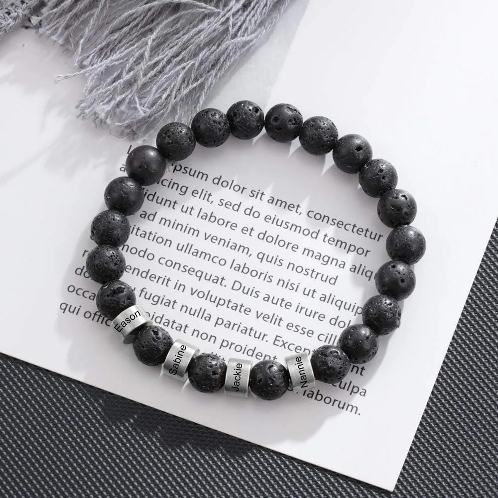 Personalized Custom Name Bracelets for Men - Natural Stone 8mm Tiger Eye | Lava Rock Bracelets for Men Son Dad Gifts Birthday Father's Day