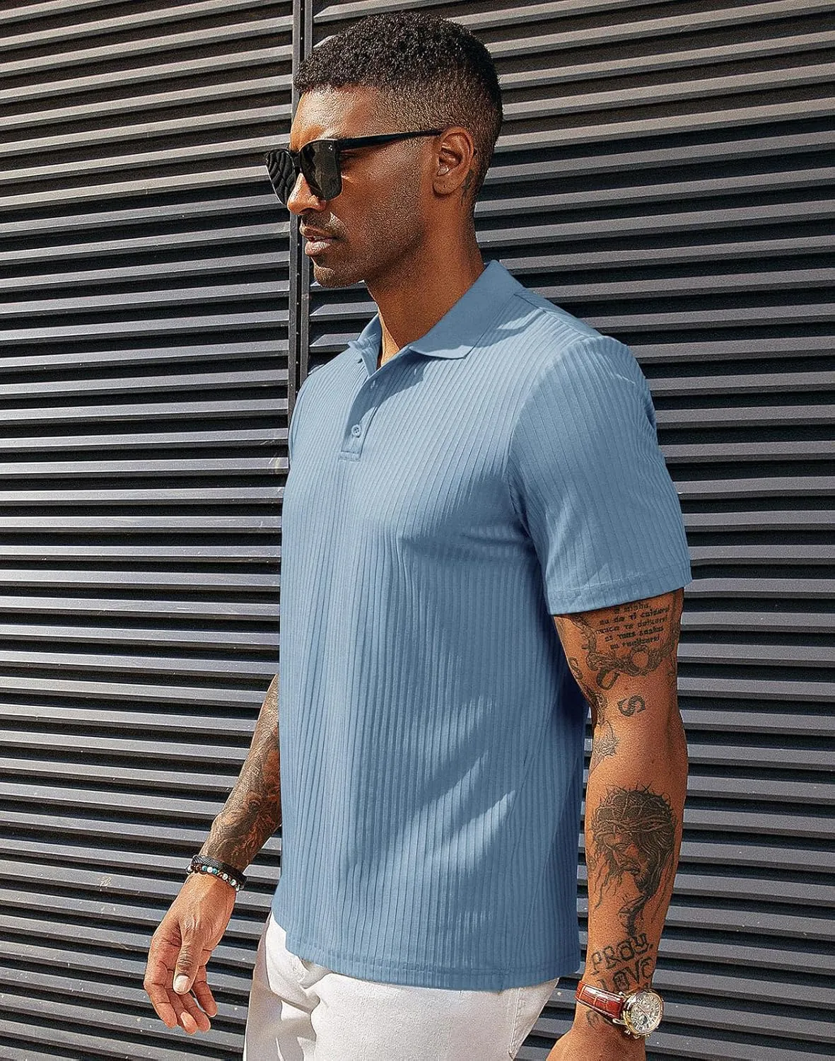 PJ PAUL JONES Mens Texture Polo Shirts Casual Wrinkle Free Elasticity Short Sleeve Knit Golf Shirt Tops