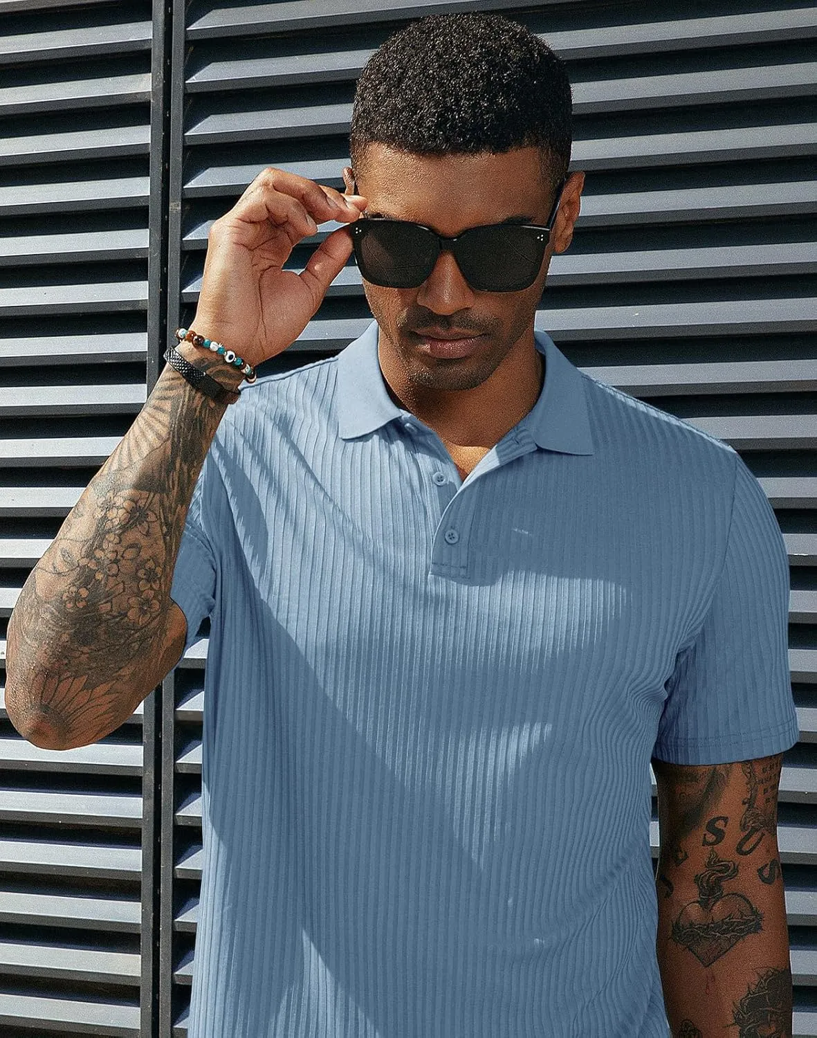 PJ PAUL JONES Mens Texture Polo Shirts Casual Wrinkle Free Elasticity Short Sleeve Knit Golf Shirt Tops