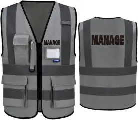 Reflective Security Safety Vests Heavy Duty with 7 Pockets and Front Zipper