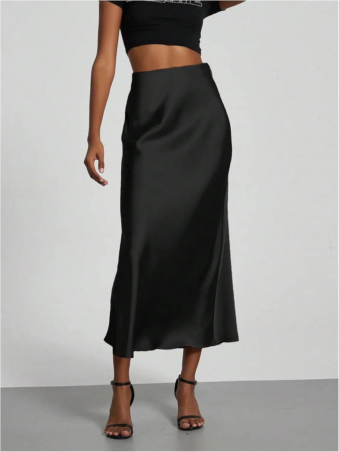 SHENHE Women's Satin Maxi Skirts High Waisted A Line Long Skirts Elegant Office Skirts