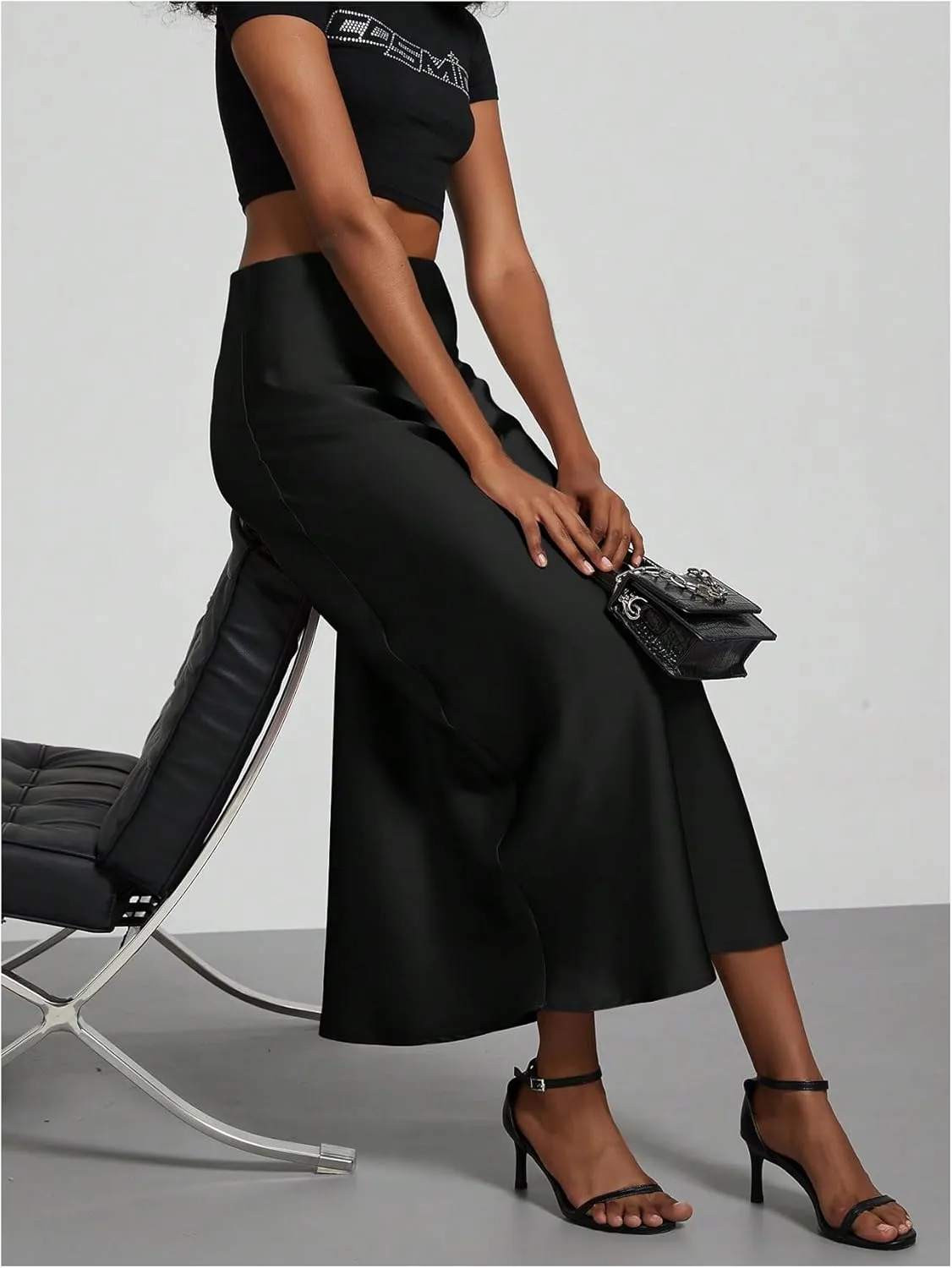SHENHE Women's Satin Maxi Skirts High Waisted A Line Long Skirts Elegant Office Skirts
