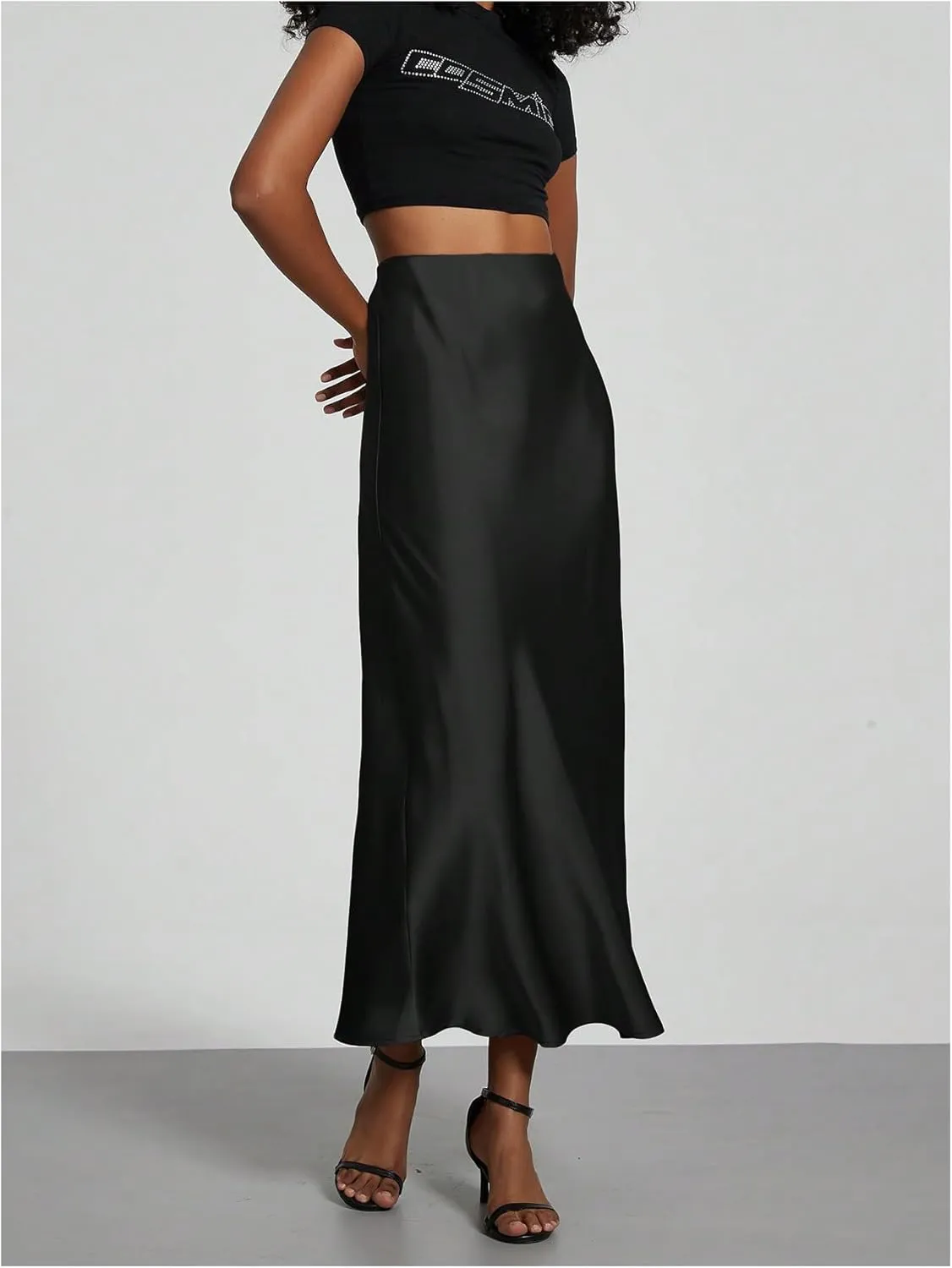 SHENHE Women's Satin Maxi Skirts High Waisted A Line Long Skirts Elegant Office Skirts