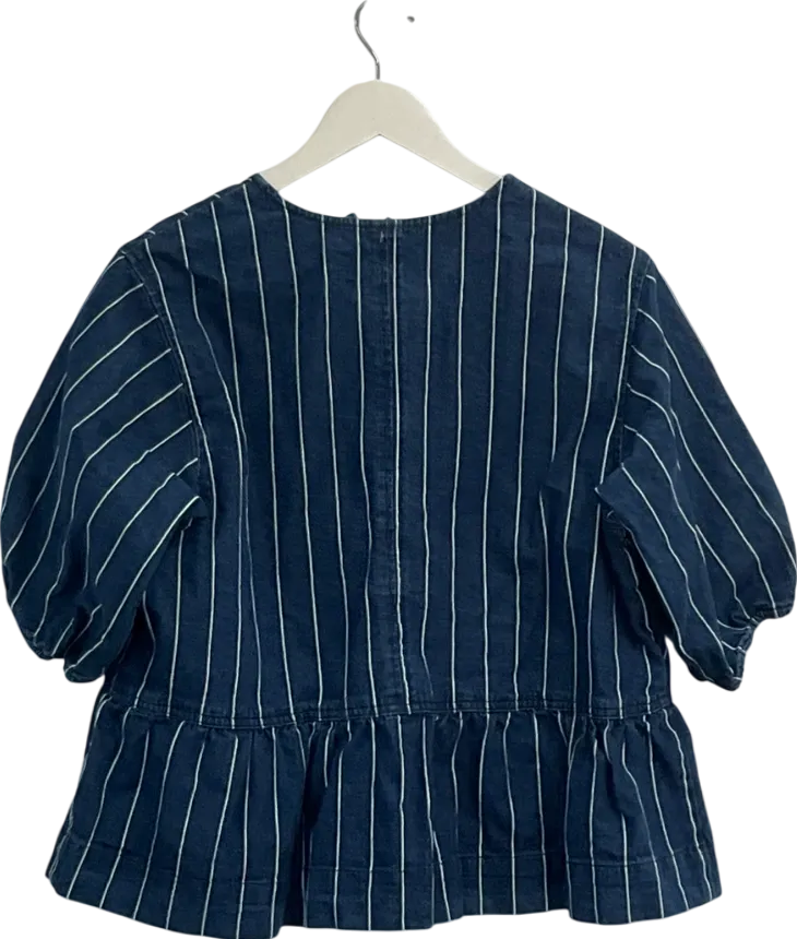 SimplyBe Striped Blue Tie Front Denim Peplum Blouse UK 16