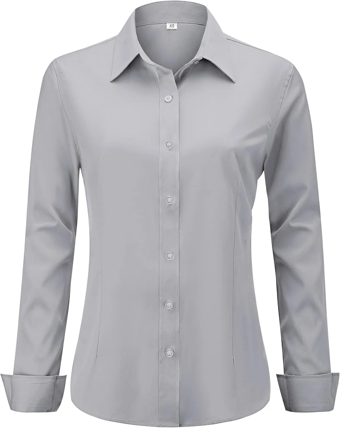 Soft Wrinkle-Free Women's Button Down Dress Shirts Solid Long Sleeve Work Blouses Fit Stretch Casual Tops XXS-4XL