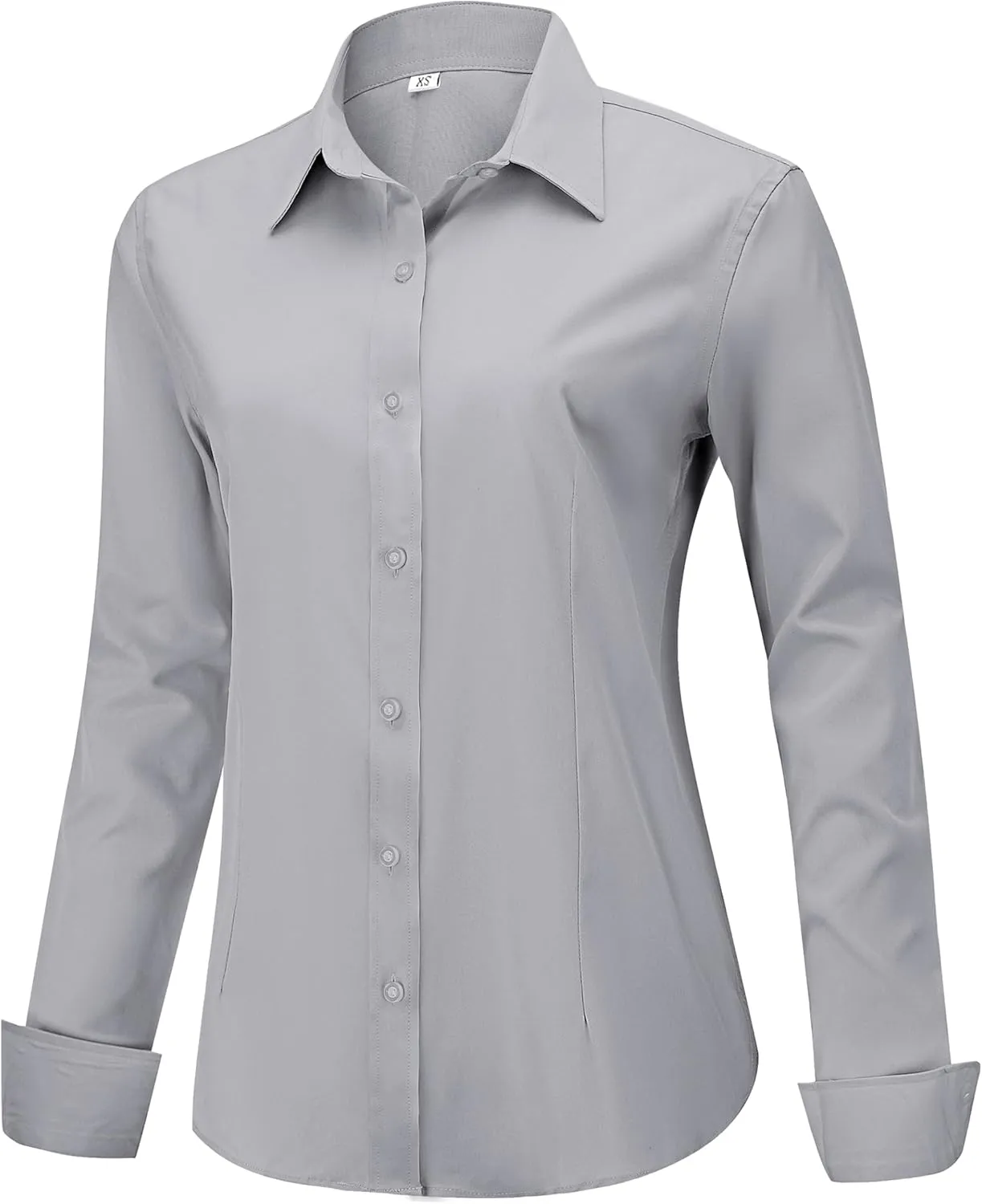 Soft Wrinkle-Free Women's Button Down Dress Shirts Solid Long Sleeve Work Blouses Fit Stretch Casual Tops XXS-4XL