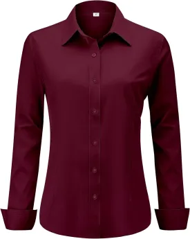 Soft Wrinkle-Free Women's Button Down Dress Shirts Solid Long Sleeve Work Blouses Fit Stretch Casual Tops XXS-4XL
