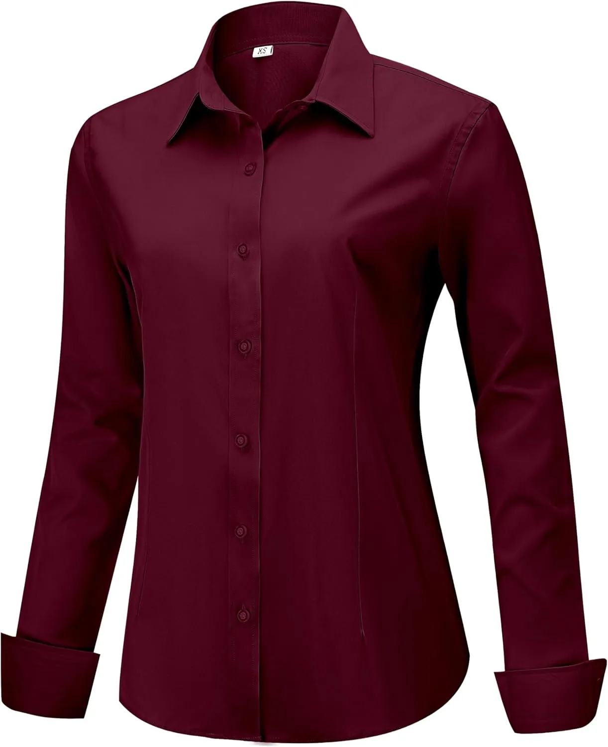 Soft Wrinkle-Free Women's Button Down Dress Shirts Solid Long Sleeve Work Blouses Fit Stretch Casual Tops XXS-4XL