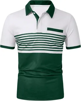 SOLY HUX Men's Golf Shirts Short Sleeve Striped Collared T Shirt Casual Work Shirts