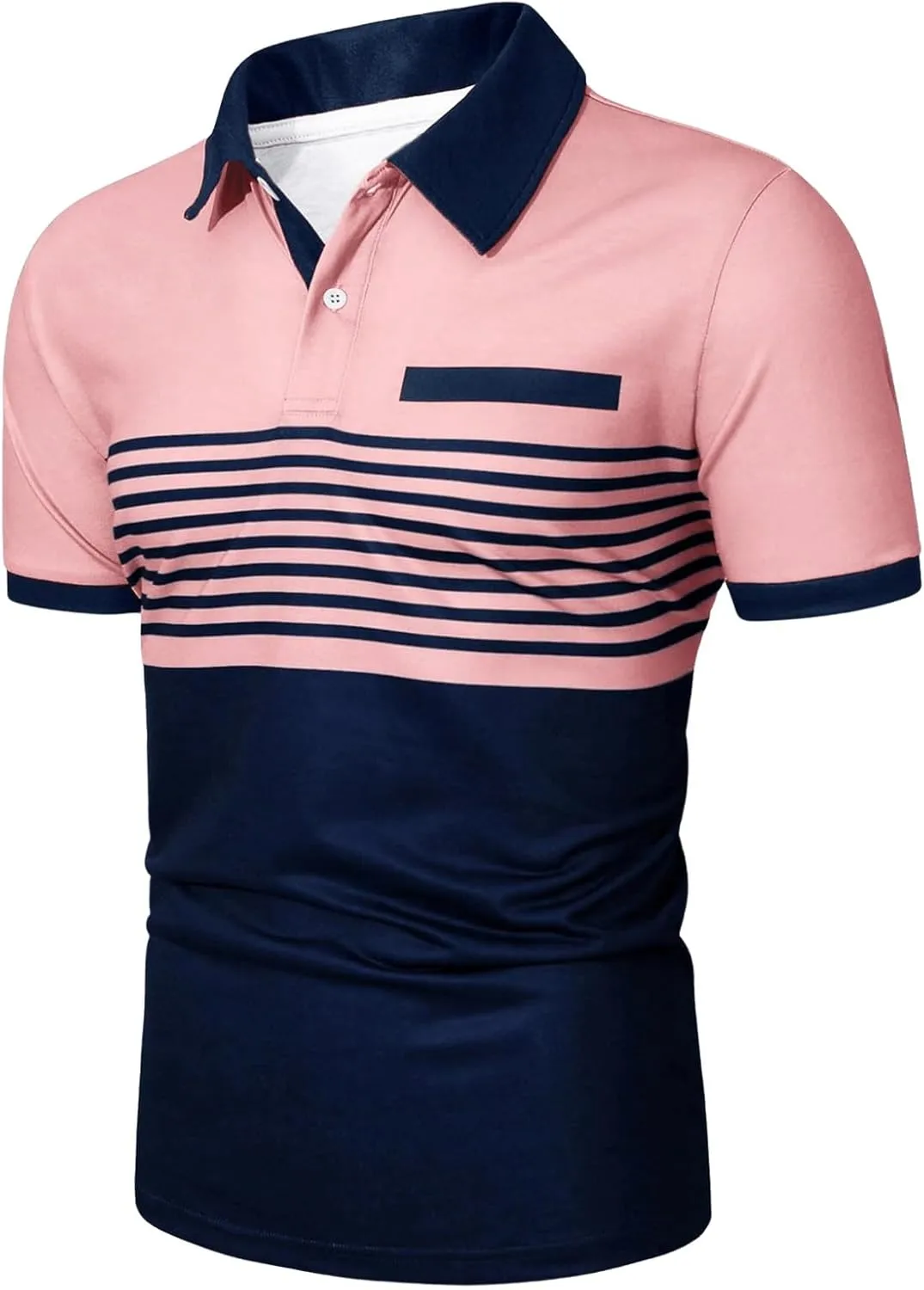 SOLY HUX Men's Golf Shirts Short Sleeve Striped Collared T Shirt Casual Work Shirts