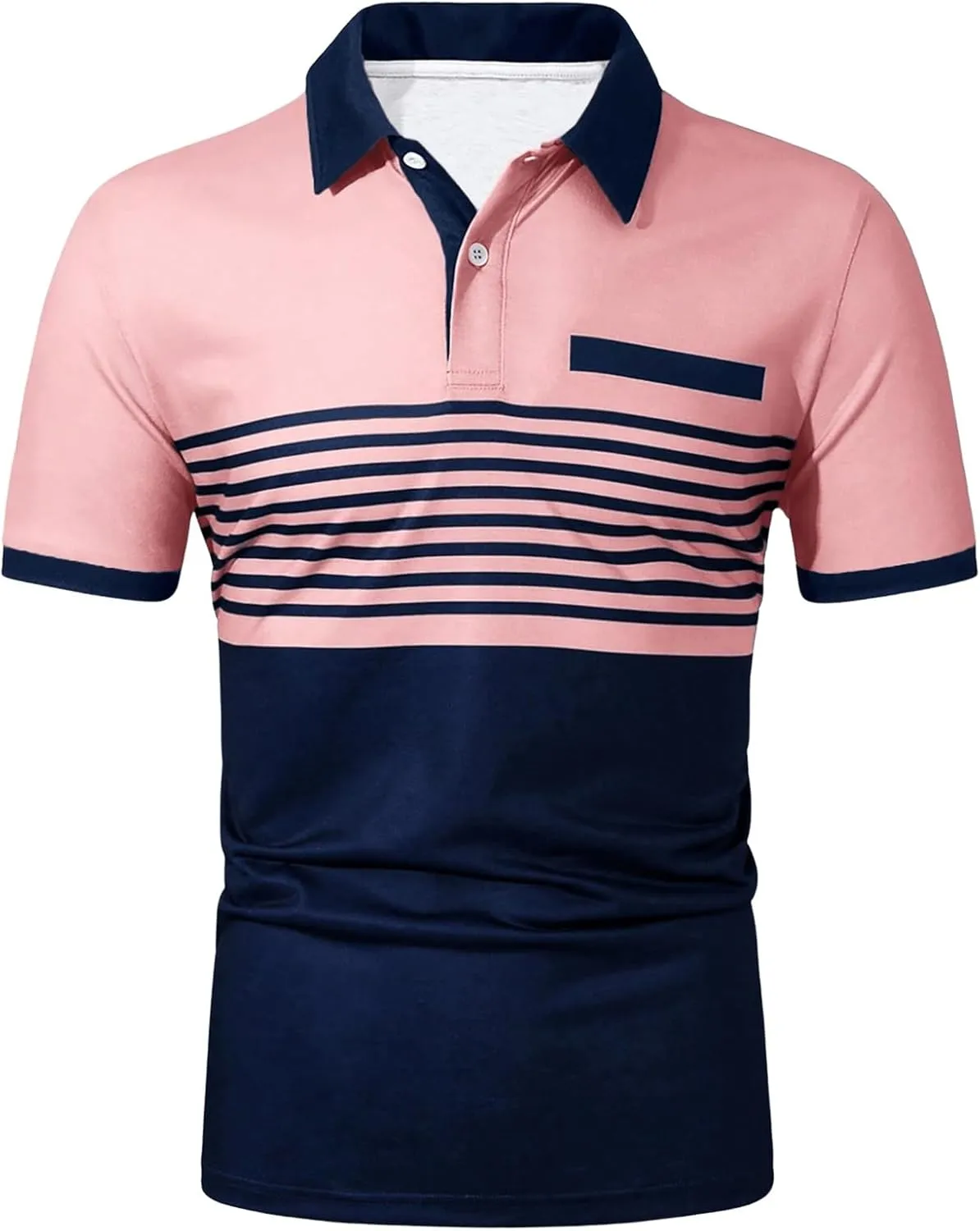 SOLY HUX Men's Golf Shirts Short Sleeve Striped Collared T Shirt Casual Work Shirts