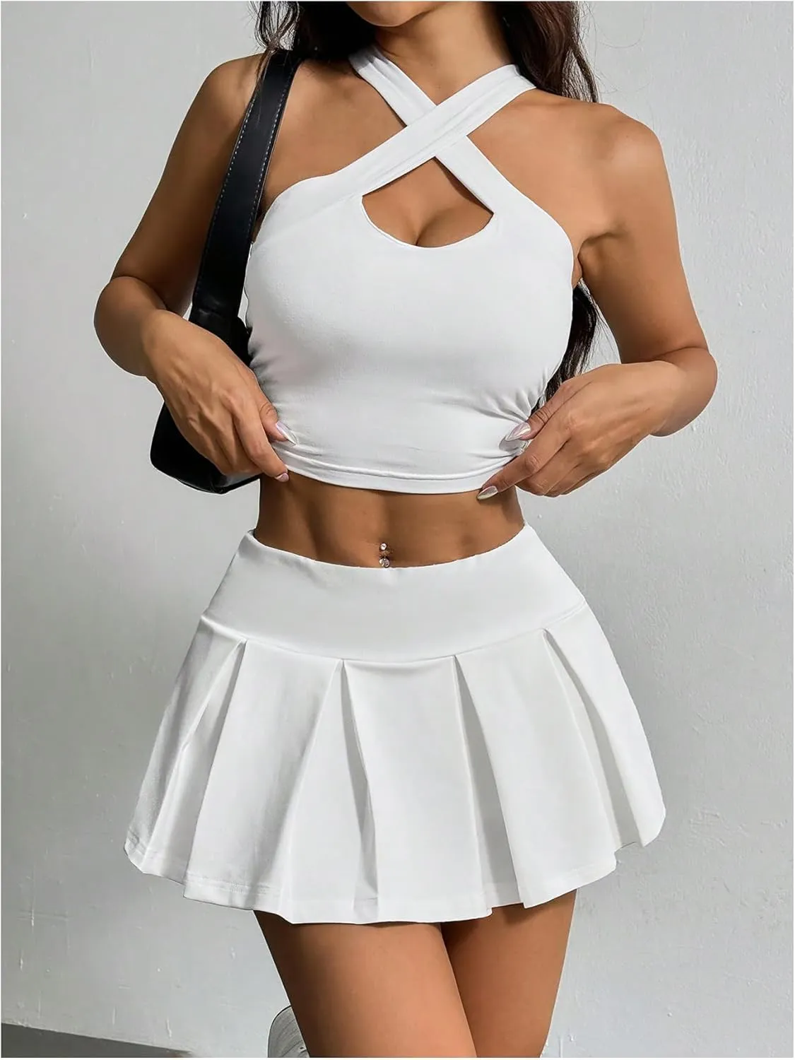 SOLY HUX Women's High Waisted Pleated Mini Skirt A Line Flowy Skirts Skater Tennis Skirts