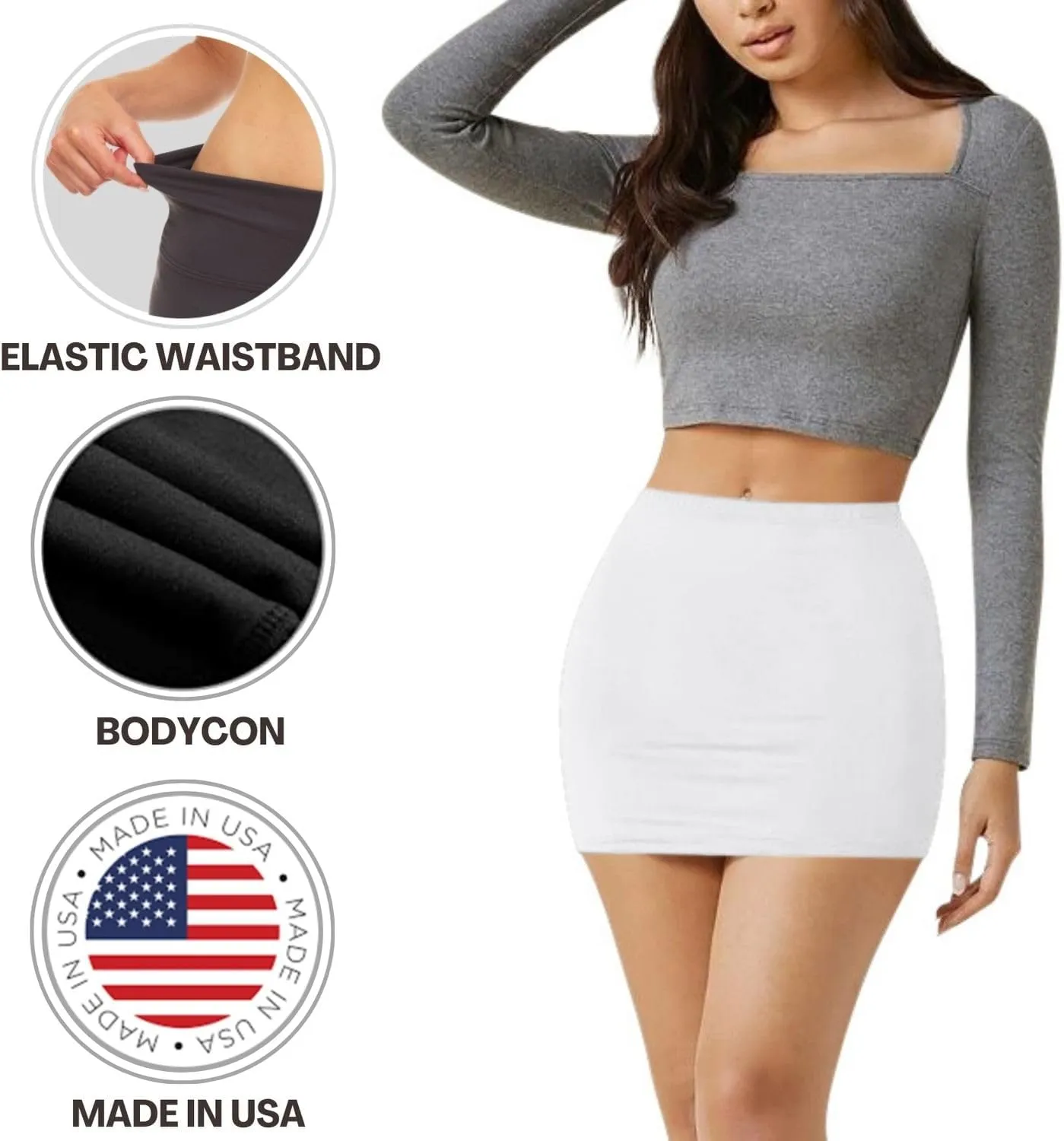 Sweet Hearts Womens Elastic Waist Mini Pencil Skirt - Cotton High Waist Above Knee Basic Bodycon Short Skirt Made in USA