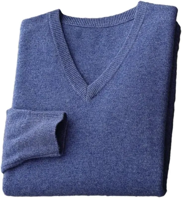 Vsadsau Men's Autumn and Winter Merino Wool Sweater V-Neck Knitted Casual Loose Pullover