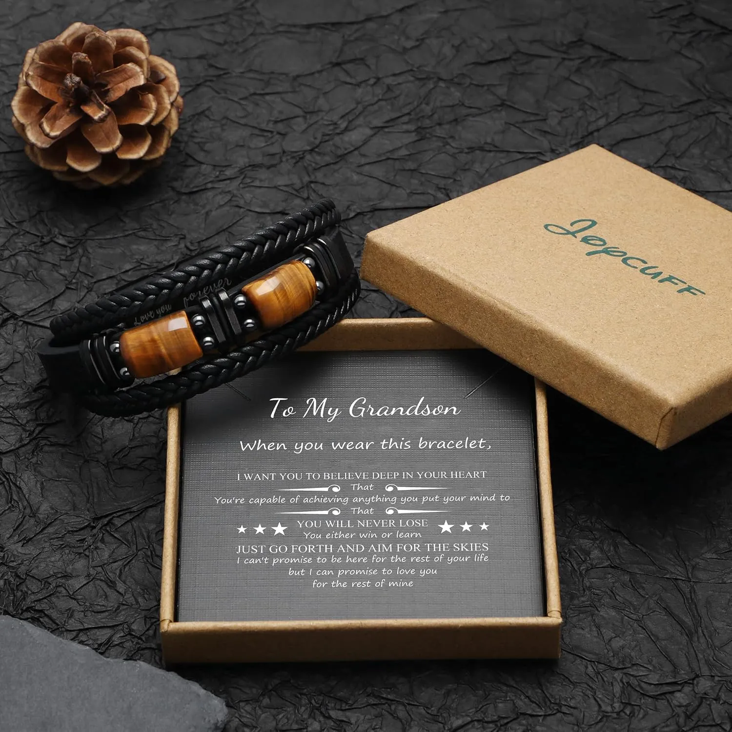      With Tigers Eye, Father's Day Christmas Anniversary Birthday Gifts for Son Husband Grandson Boyfriend Brother Dad Love You Forever Bracelets for Men
