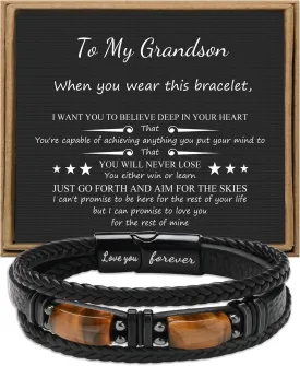      With Tigers Eye, Father's Day Christmas Anniversary Birthday Gifts for Son Husband Grandson Boyfriend Brother Dad Love You Forever Bracelets for Men