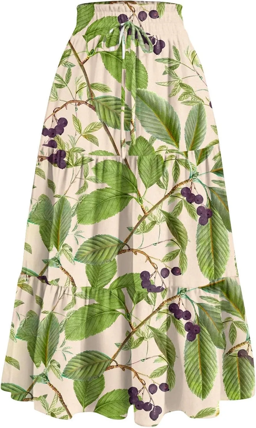 Women's 2025 Bohemian Long Skirts Flowy High Waist A Line Elegant Maxi Skirts for Women Summer Pleated Midi Skirts