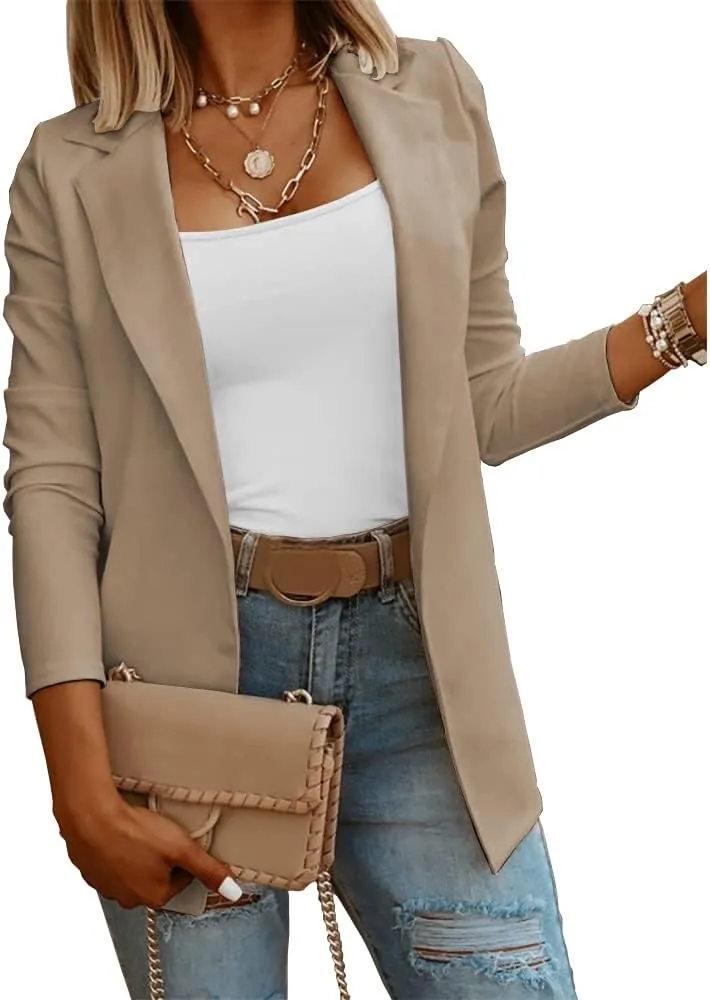 Womens Casual Long Sleeve Blazers Solid Color Knit Blazer Work Office Open Front Blazer Jacket