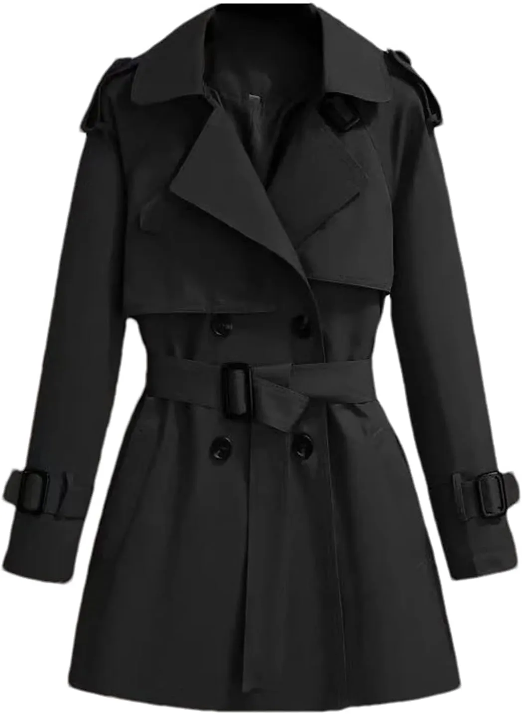Women's Double Breasted Midi Long Trench Coats Classic Lapel Belted Windbreakers Jackets Overcoat