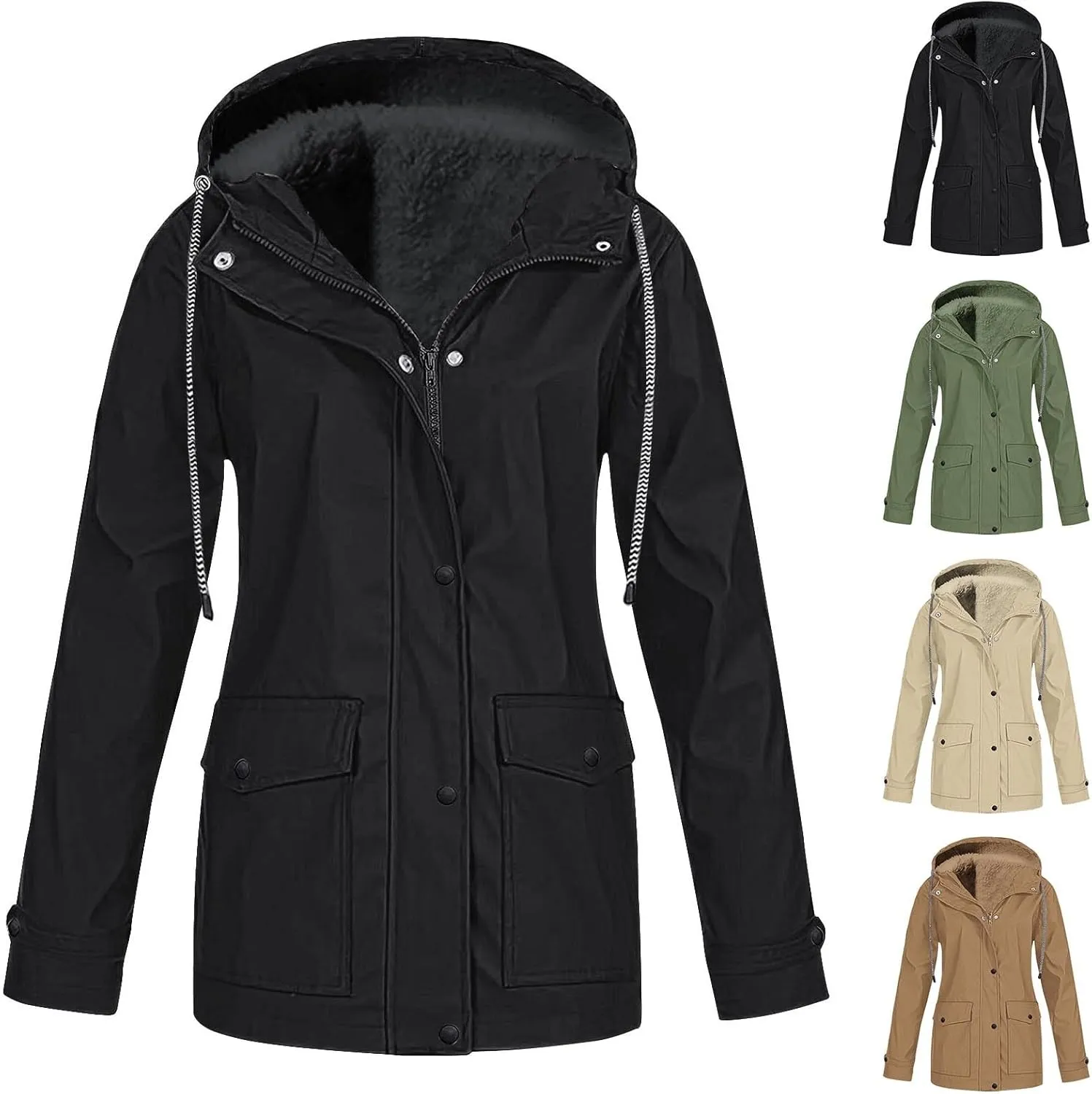 Womens Rain Jackets Waterproof Lightweight Plus Size Rain Coats Casual Hooded Raincoats Packable Travel Outerwear