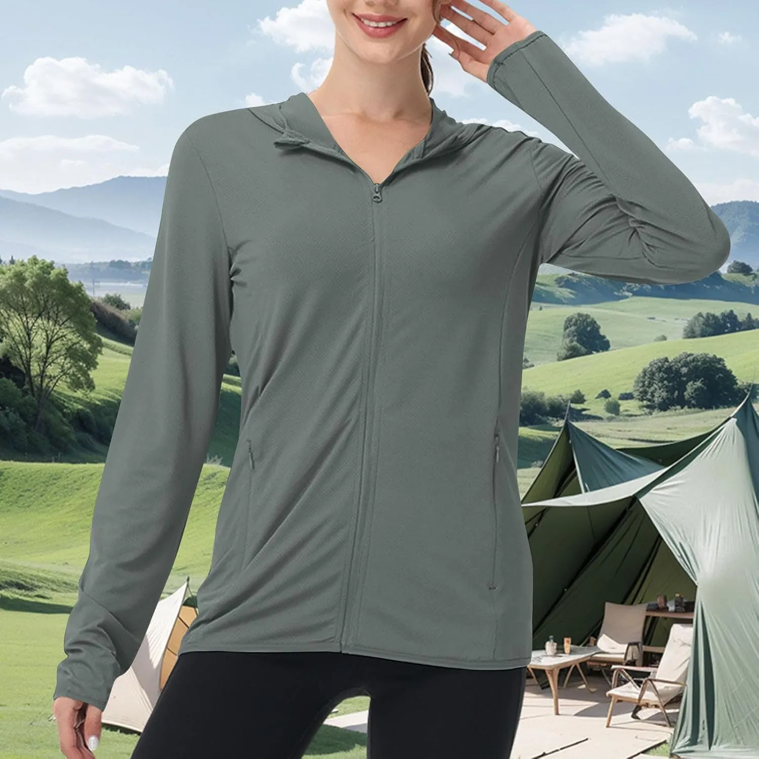 Womens Sun Shirts Full Zip UPF 50  Sun Protection Hoodie Jacket Lightweight Long Sleeve Hiking Outdoor Jackets