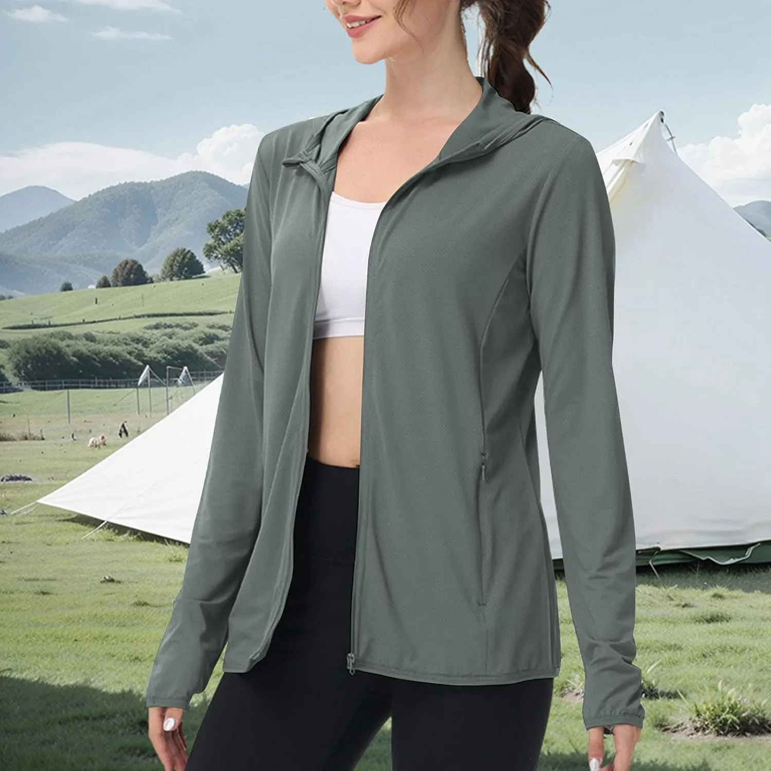 Womens Sun Shirts Full Zip UPF 50  Sun Protection Hoodie Jacket Lightweight Long Sleeve Hiking Outdoor Jackets